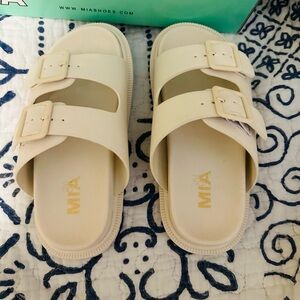 MIA Women's Cream Double Buckle Sandals